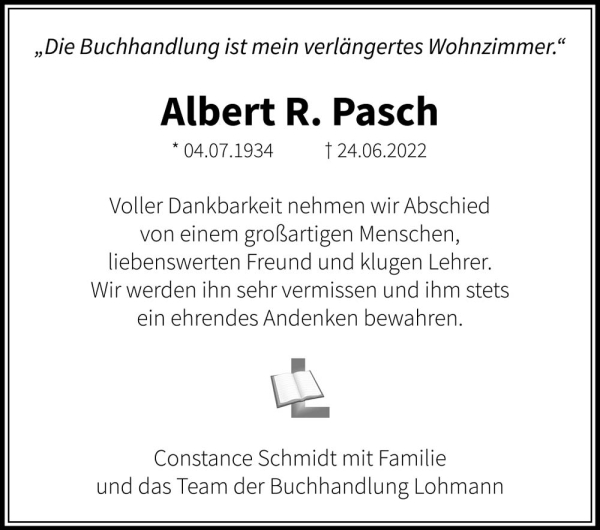 Traueranzeige für Albert R. Pasch